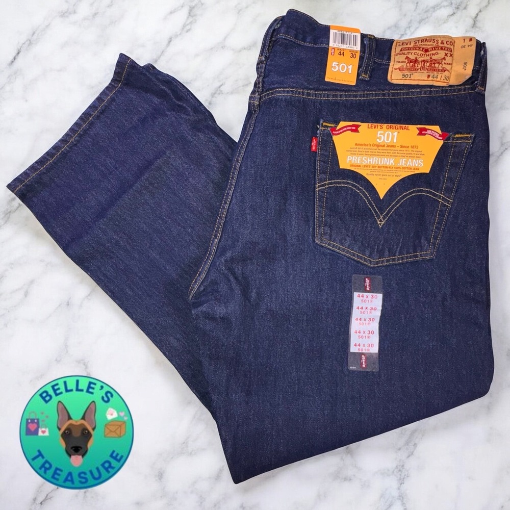 Levi's 501XX Original Fit Jeans Preshrunk Dark Wash Straight Leg 44x30 DEADSTOCK